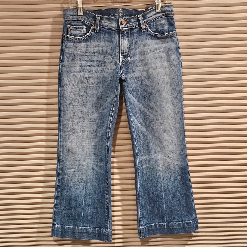 7 For All Mankind Dojo Crop Jeans Womens 30 Medium Wash Wide Leg  Made in USA